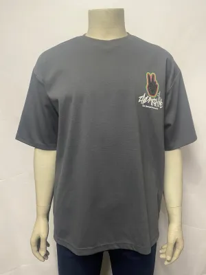 2nd Archive Grey Reflective Back Graphic V Peace Sign T-shirt