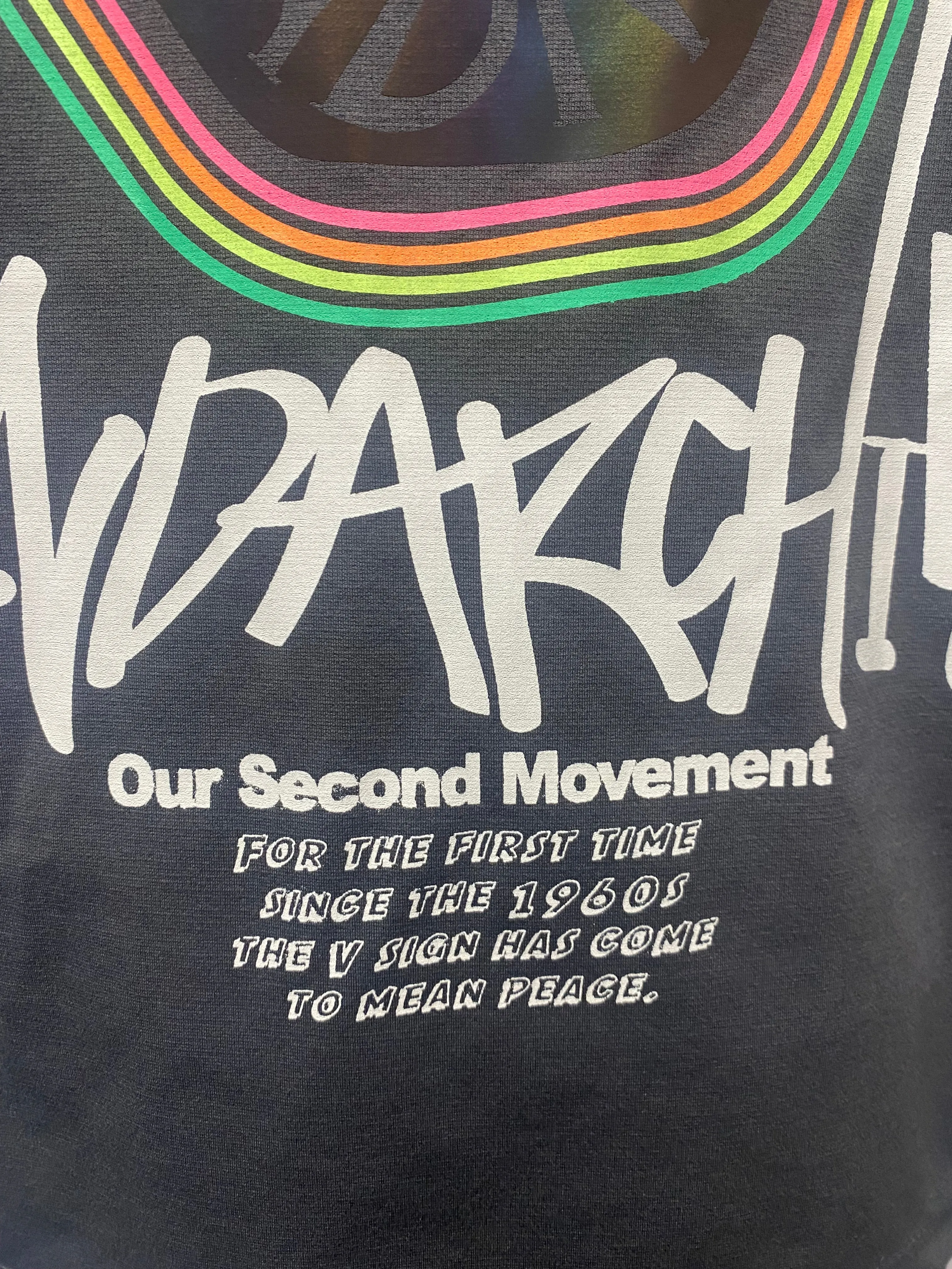 2nd Archive Grey Reflective Back Graphic V Peace Sign T-shirt
