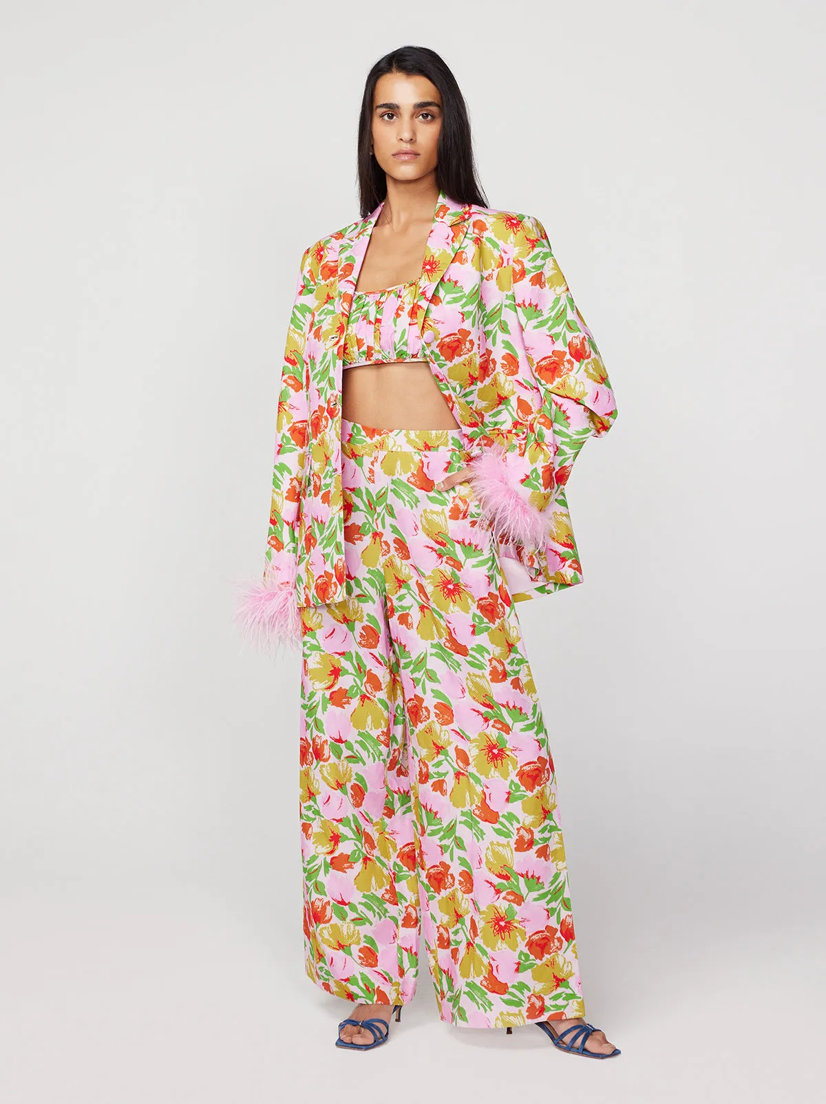 Angelina Pink Garden Floral Wide Leg Trousers