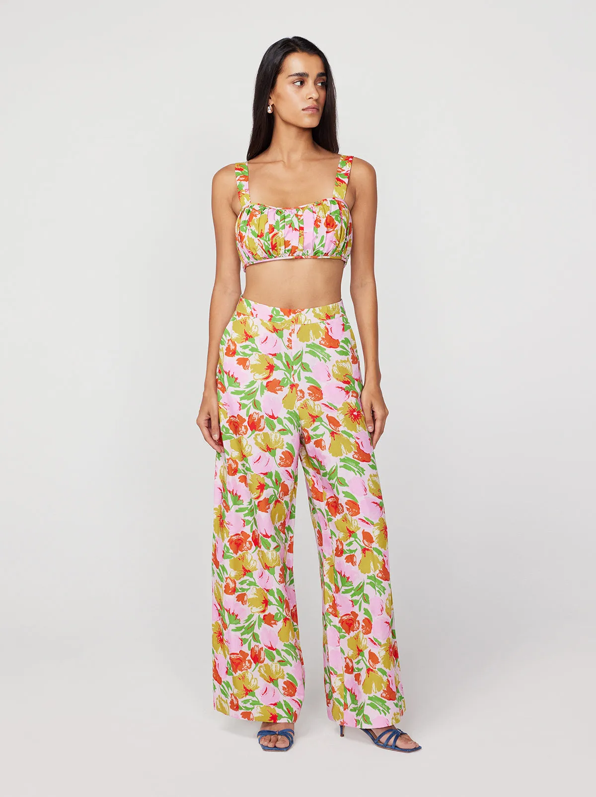 Angelina Pink Garden Floral Wide Leg Trousers
