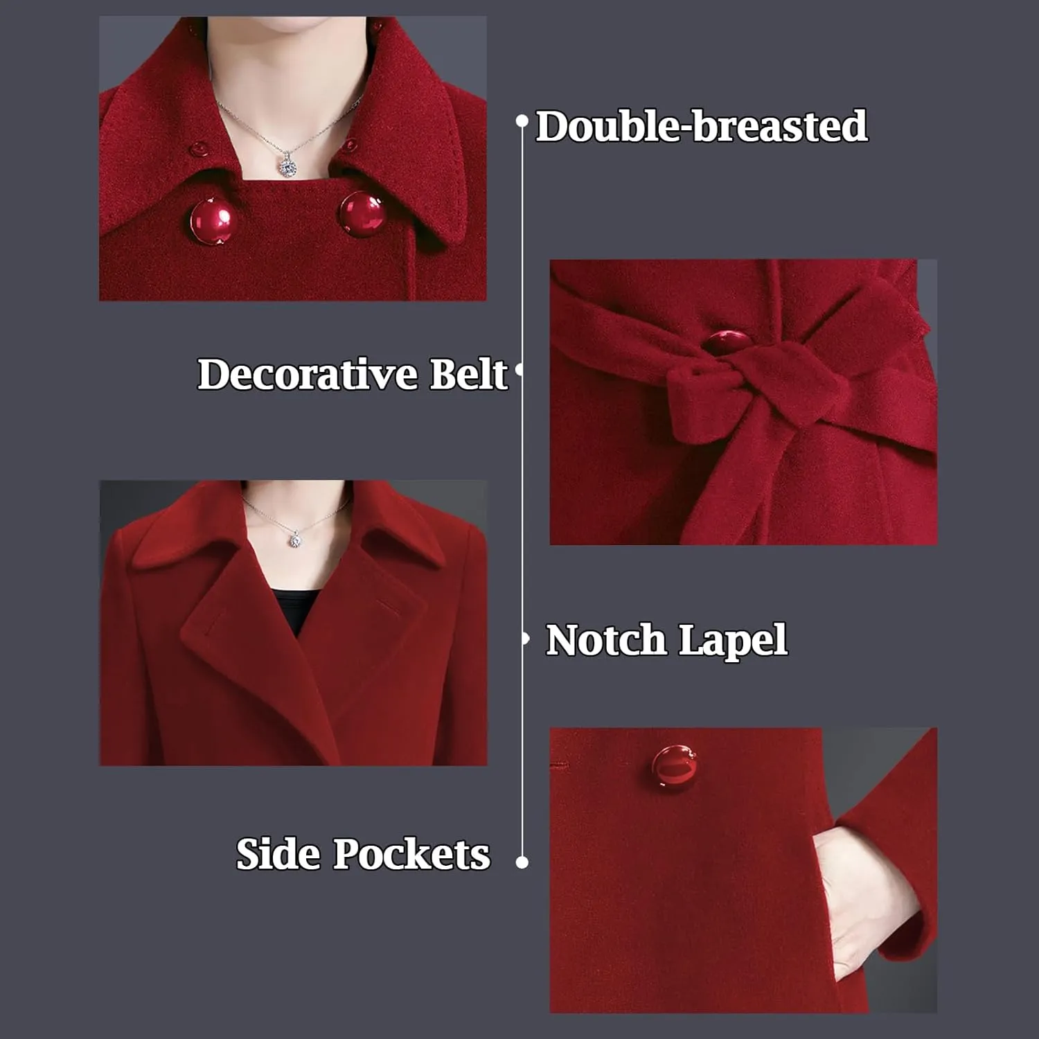 Aprsfn Women's Winter Wool Coats Warm Double-breasted Notched Lapel Jackets Midi Long Peacoat Long Sleeve Pea Coats