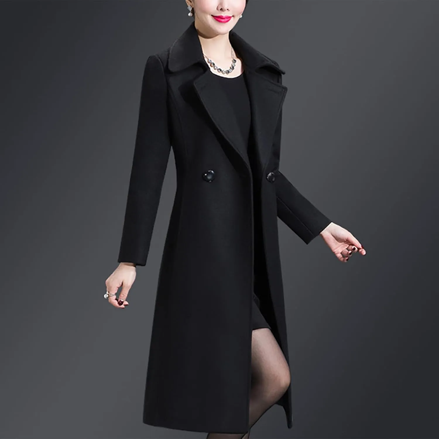 Aprsfn Women's Winter Wool Coats Warm Double-breasted Notched Lapel Jackets Midi Long Peacoat Long Sleeve Pea Coats