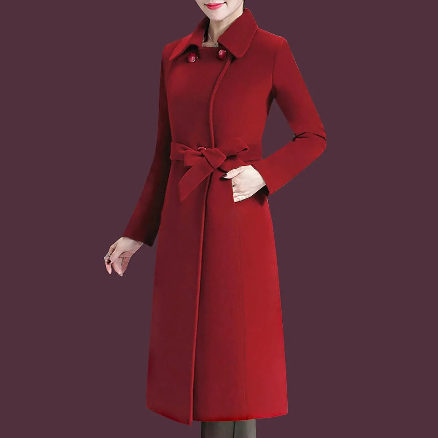 Aprsfn Women's Winter Wool Coats Warm Double-breasted Notched Lapel Jackets Midi Long Peacoat Long Sleeve Pea Coats