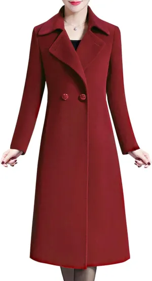 Aprsfn Women's Winter Wool Coats Warm Double-breasted Notched Lapel Jackets Midi Long Peacoat Long Sleeve Pea Coats