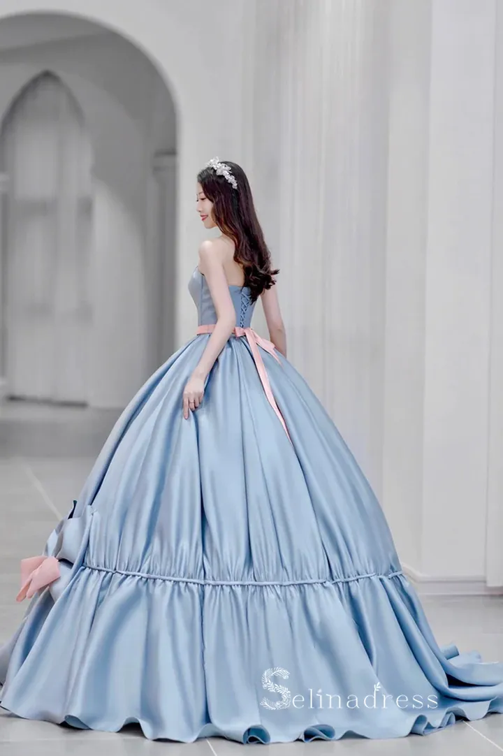 Ball Gown Long Prom Dress Satin A-line Cheap Sweet 16 Evening Gowns POL008