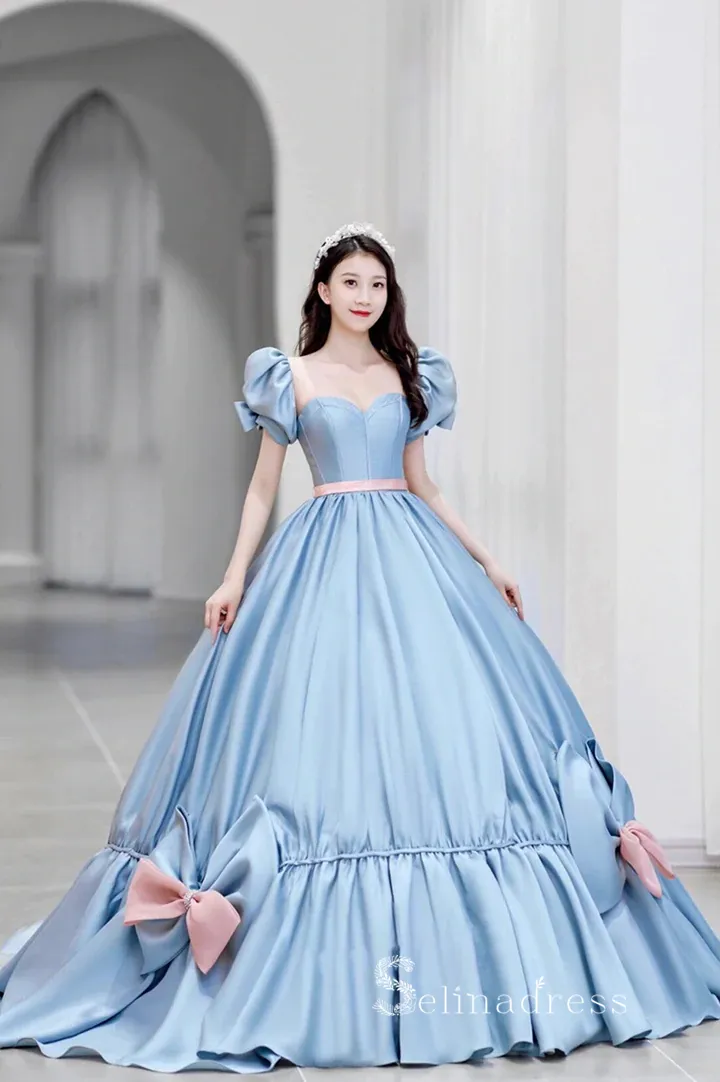 Ball Gown Long Prom Dress Satin A-line Cheap Sweet 16 Evening Gowns POL008