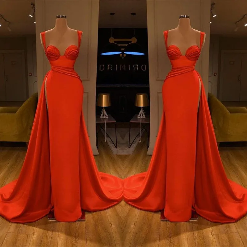 Beautiful Red Starps Sweetheart Long Prom Dress With Split