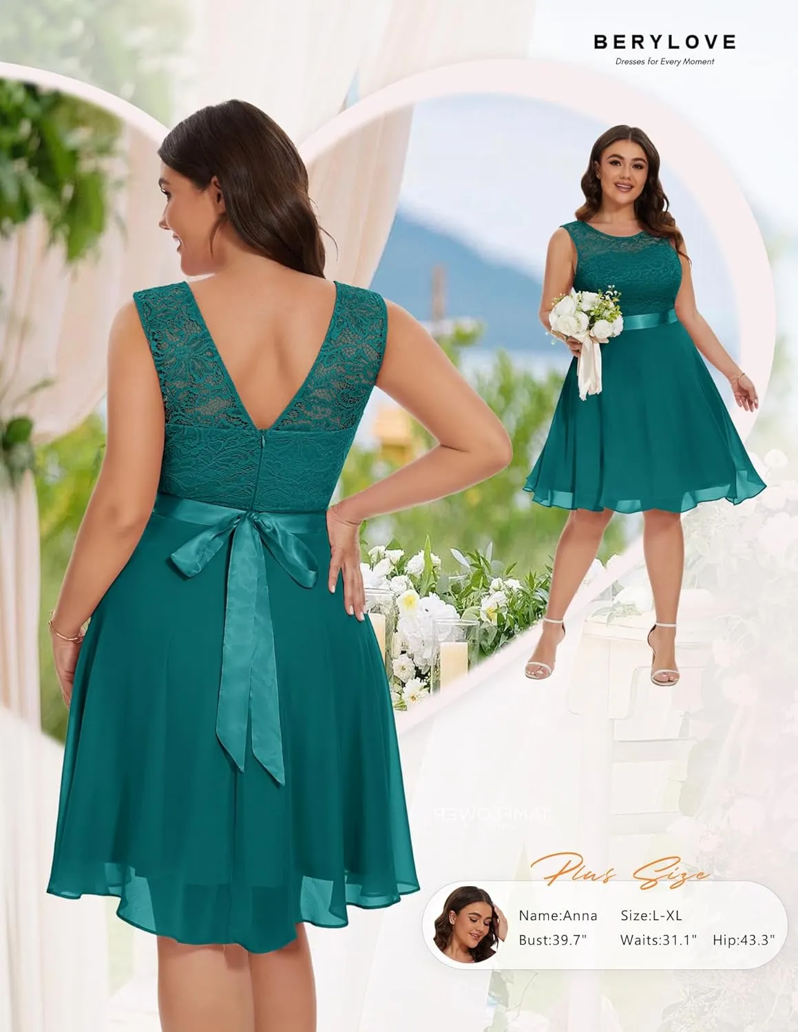 BeryLove Women Short Prom Dress Lace Wedding Guest Cocktail Party Bridesmaid Formal Dresses