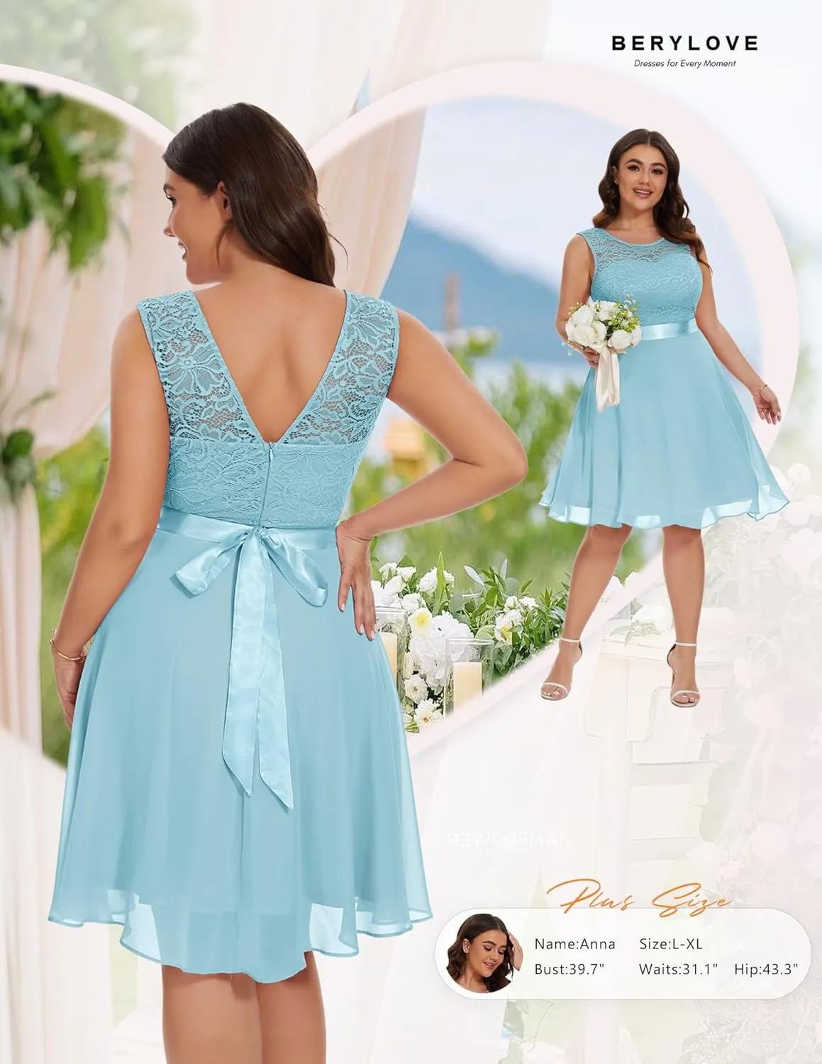 BeryLove Women Short Prom Dress Lace Wedding Guest Cocktail Party Bridesmaid Formal Dresses