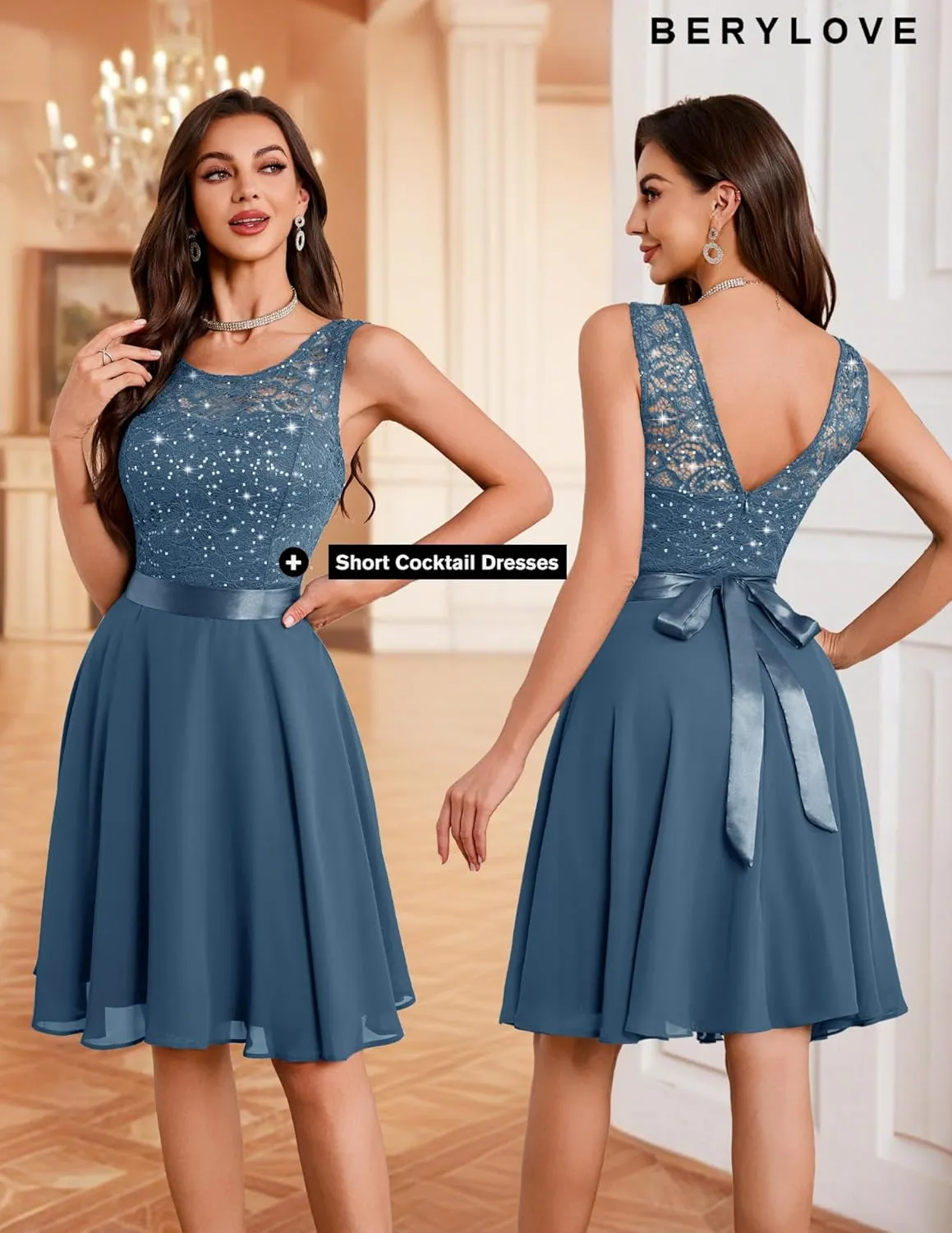 BeryLove Women Short Prom Dress Lace Wedding Guest Cocktail Party Bridesmaid Formal Dresses