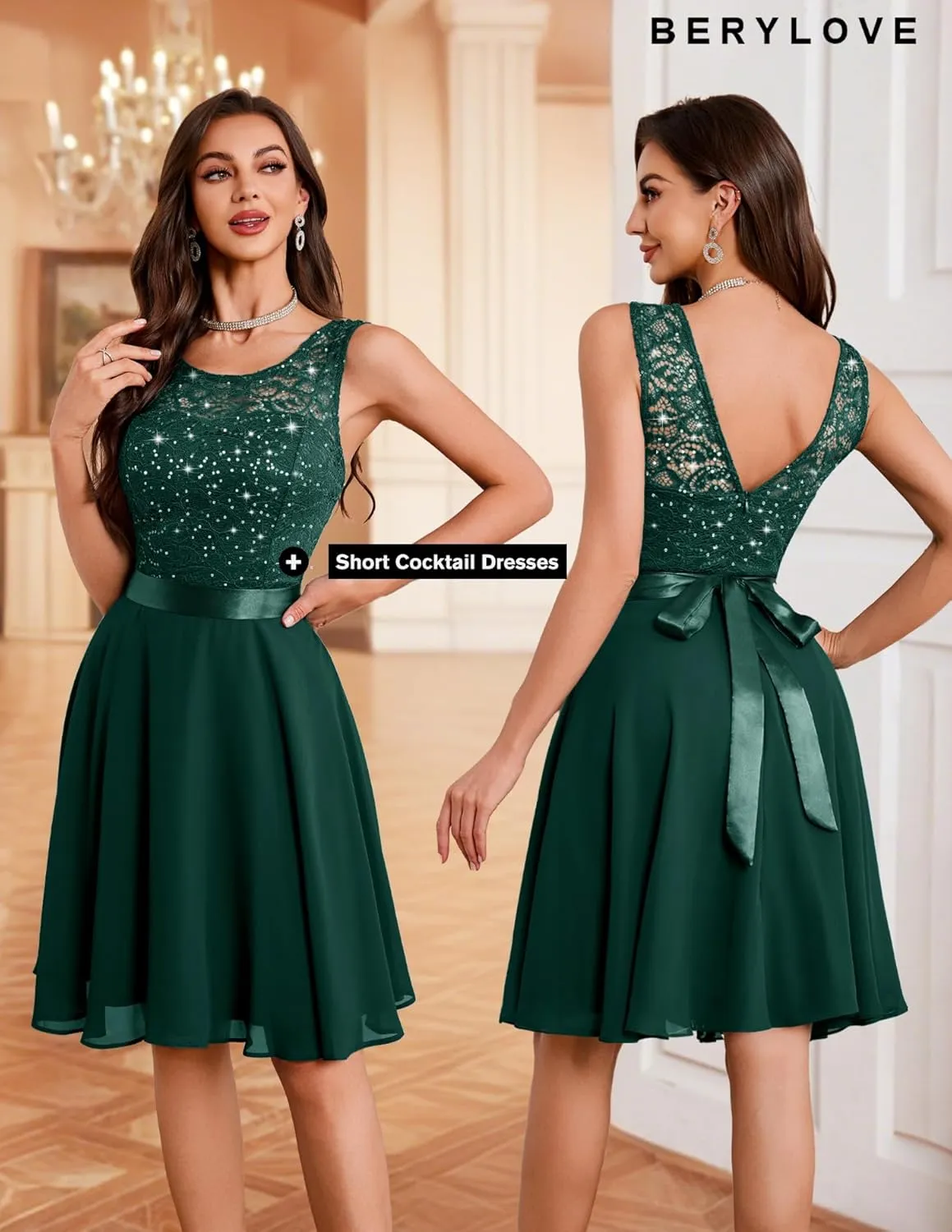 BeryLove Women Short Prom Dress Lace Wedding Guest Cocktail Party Bridesmaid Formal Dresses