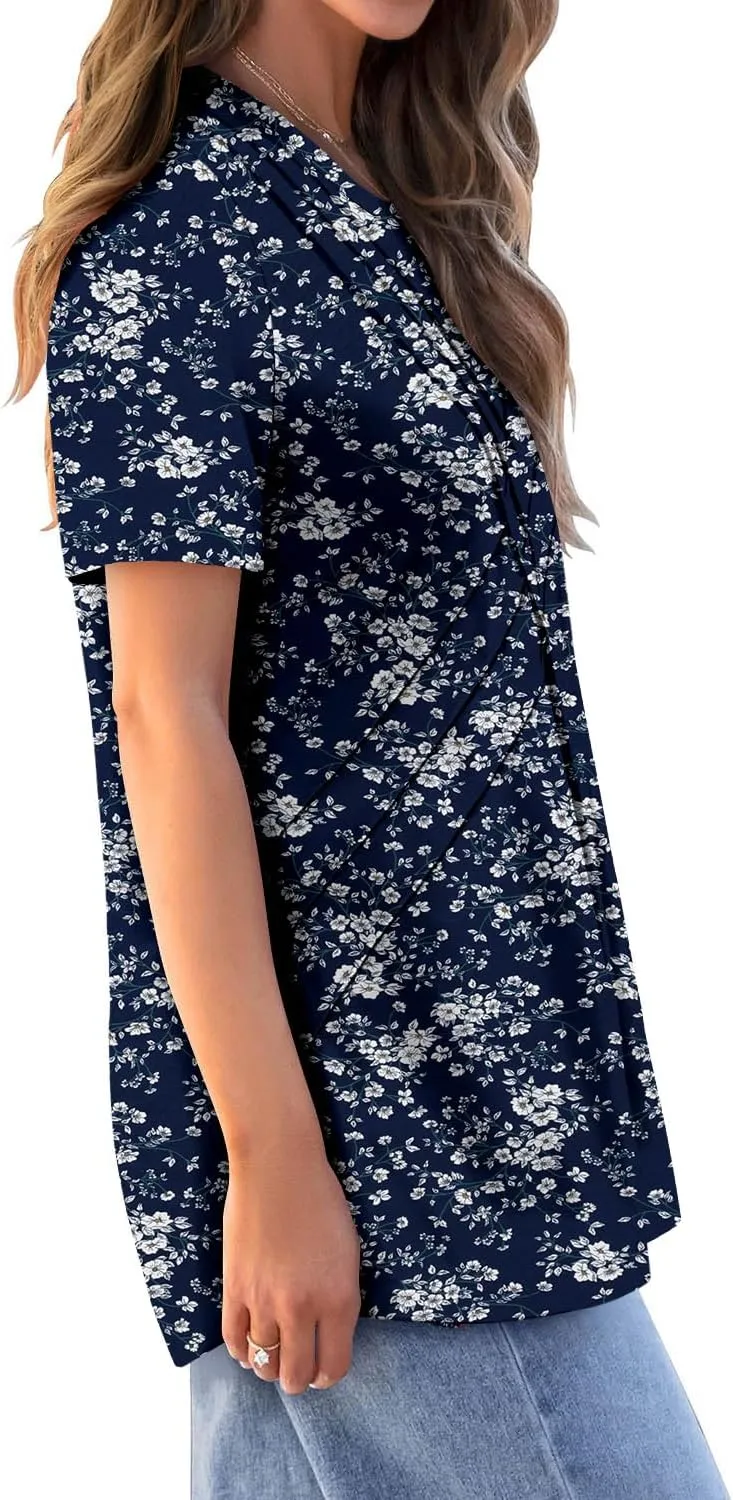 BETTE BOUTIK Womens Short Sleeve Summer Tops Pleated Tunic Tops Shirt S-3XL
