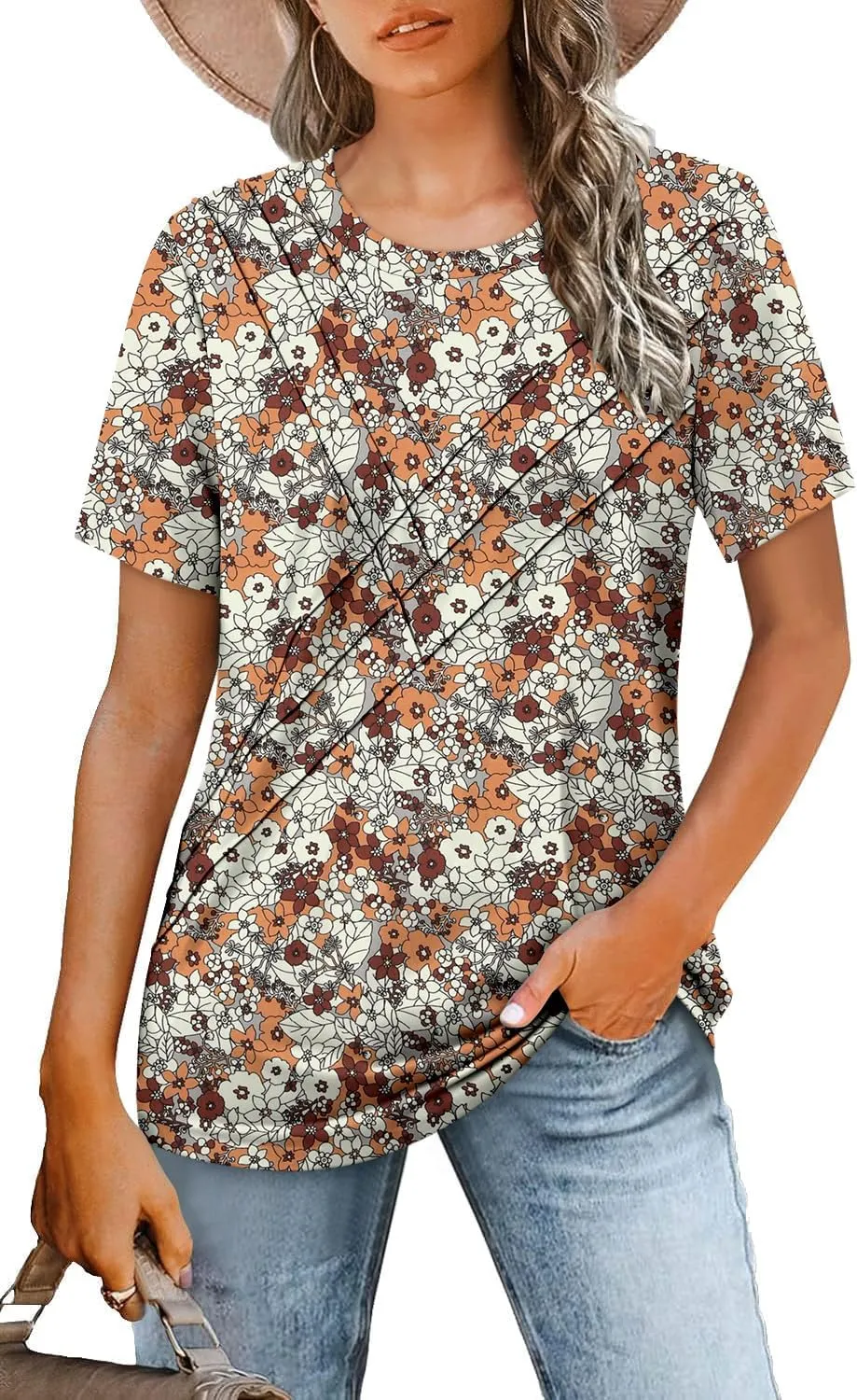 BETTE BOUTIK Womens Short Sleeve Summer Tops Pleated Tunic Tops Shirt S-3XL