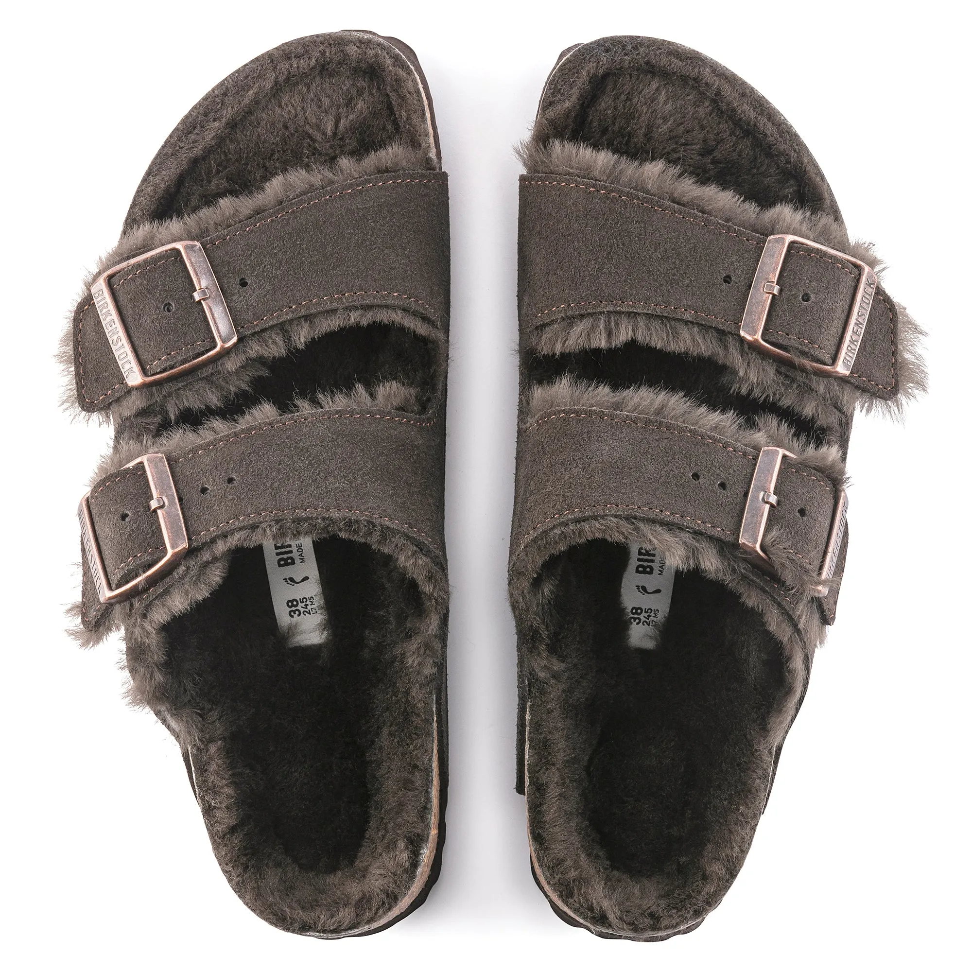 Birkenstock Arizona Shearling Suede Leather Color:  Mocha (MEDIUM/NARROW WIDTH)