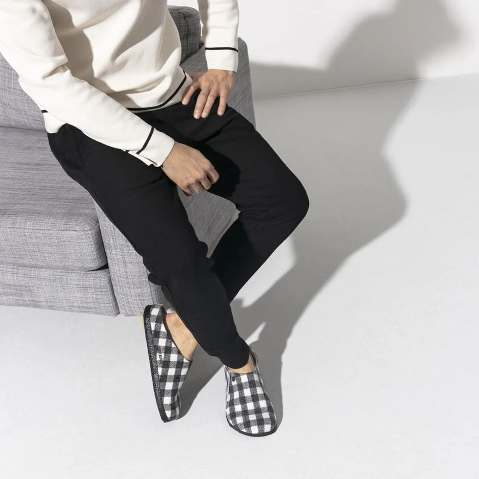 Birkenstock Zermatt Narrow Slipper (Women) - White Plaid Wool/Natural Shearling