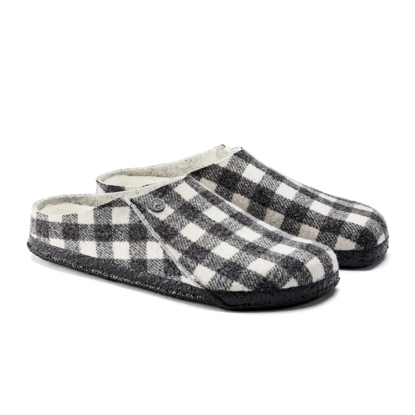 Birkenstock Zermatt Narrow Slipper (Women) - White Plaid Wool/Natural Shearling