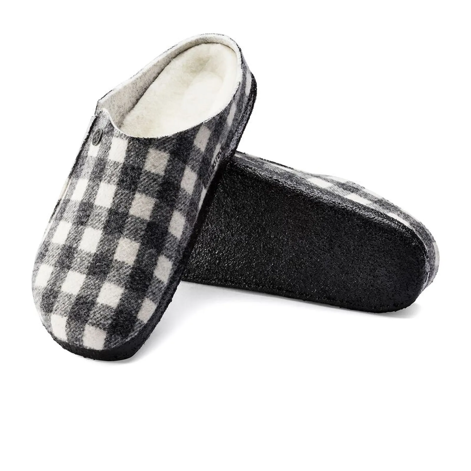 Birkenstock Zermatt Narrow Slipper (Women) - White Plaid Wool/Natural Shearling