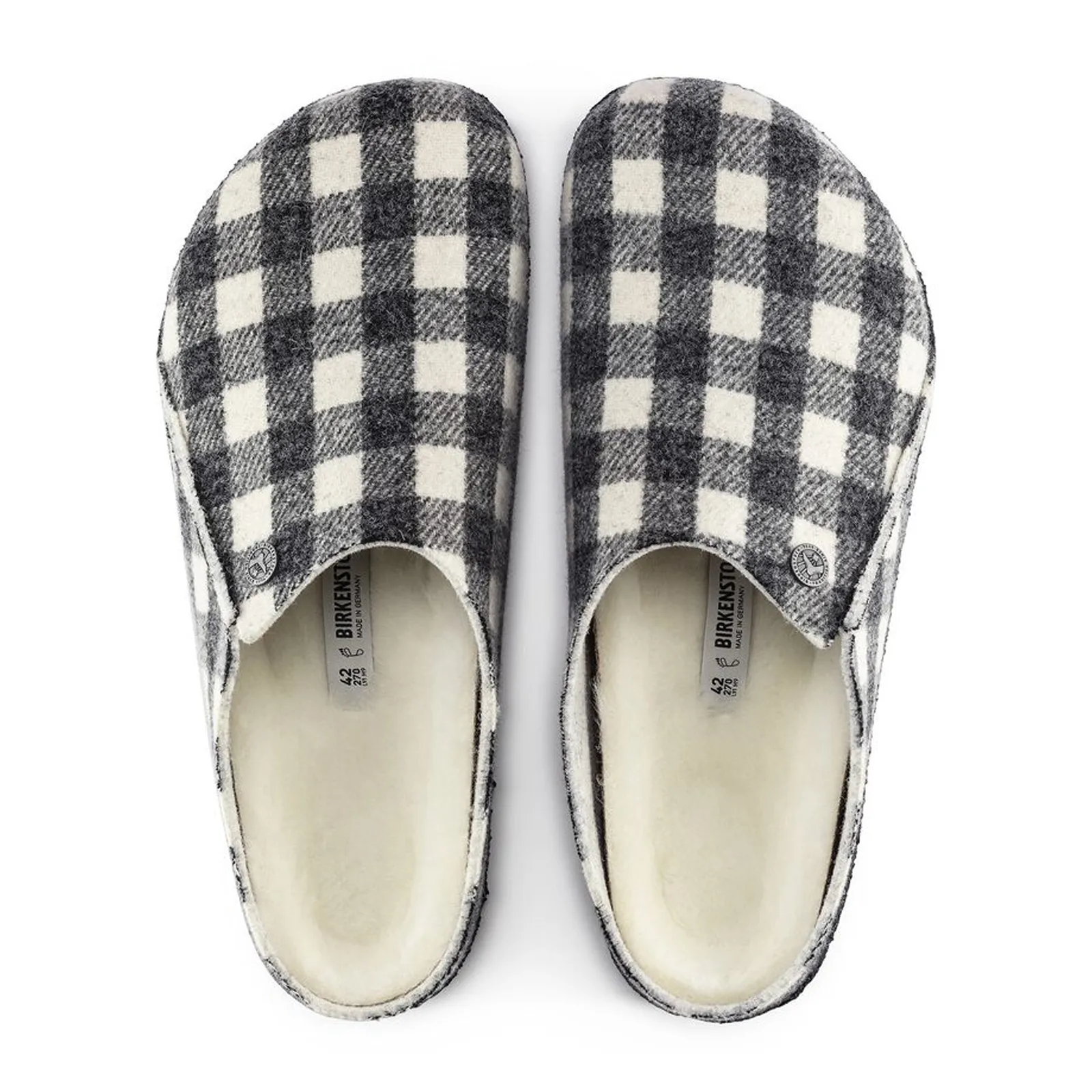Birkenstock Zermatt Narrow Slipper (Women) - White Plaid Wool/Natural Shearling