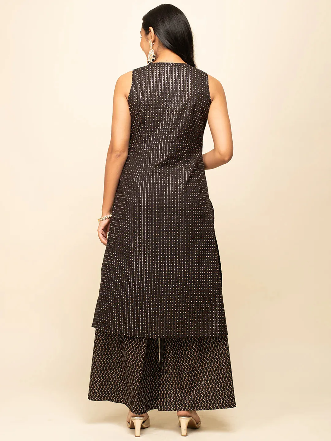 Black Cotton Lace & Zari Detailing Suit Set with Organza Dupatta