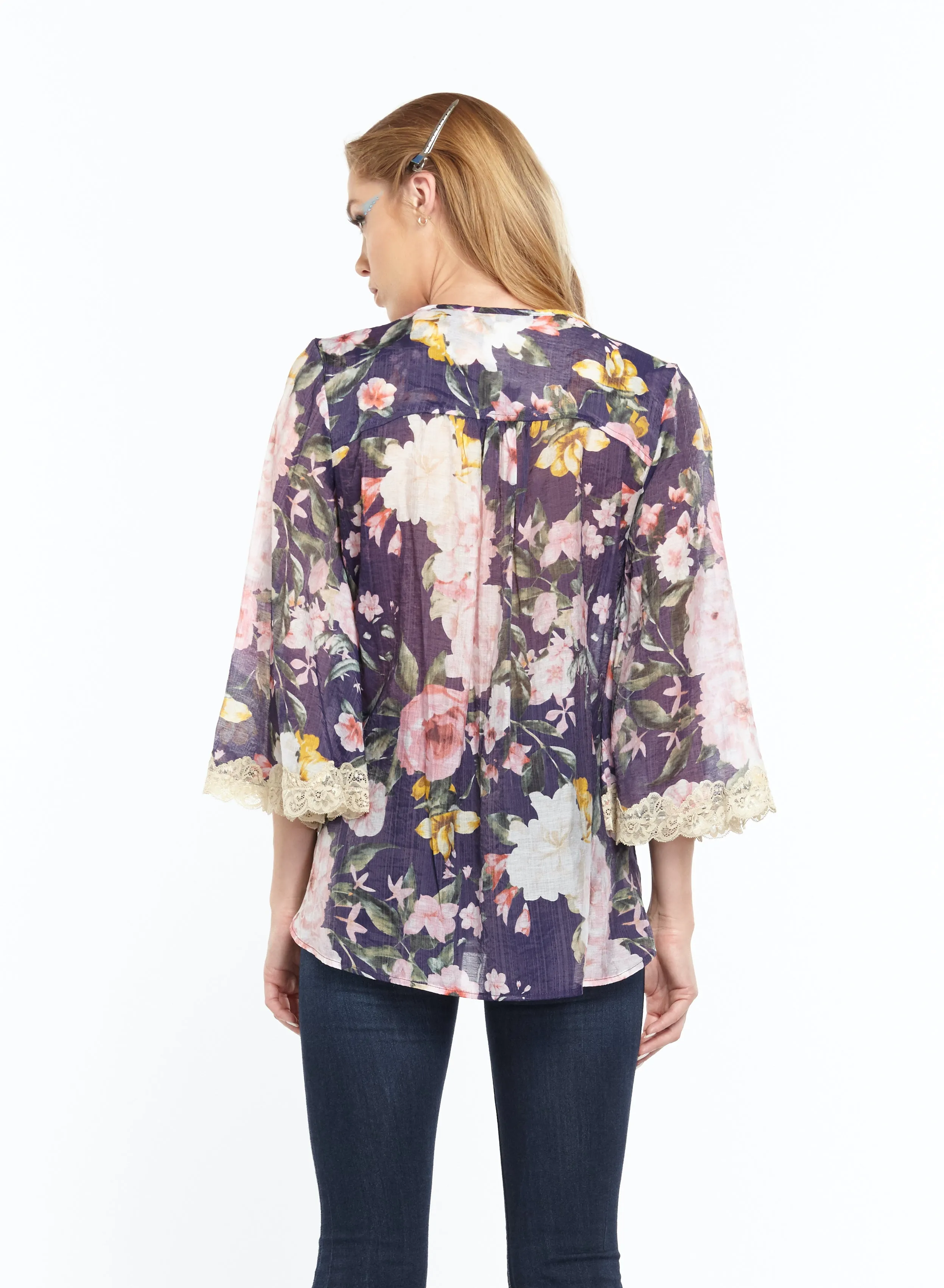Blouse, Friar Park in Blue Floral, ED20B36A, Size Medium, SALE!