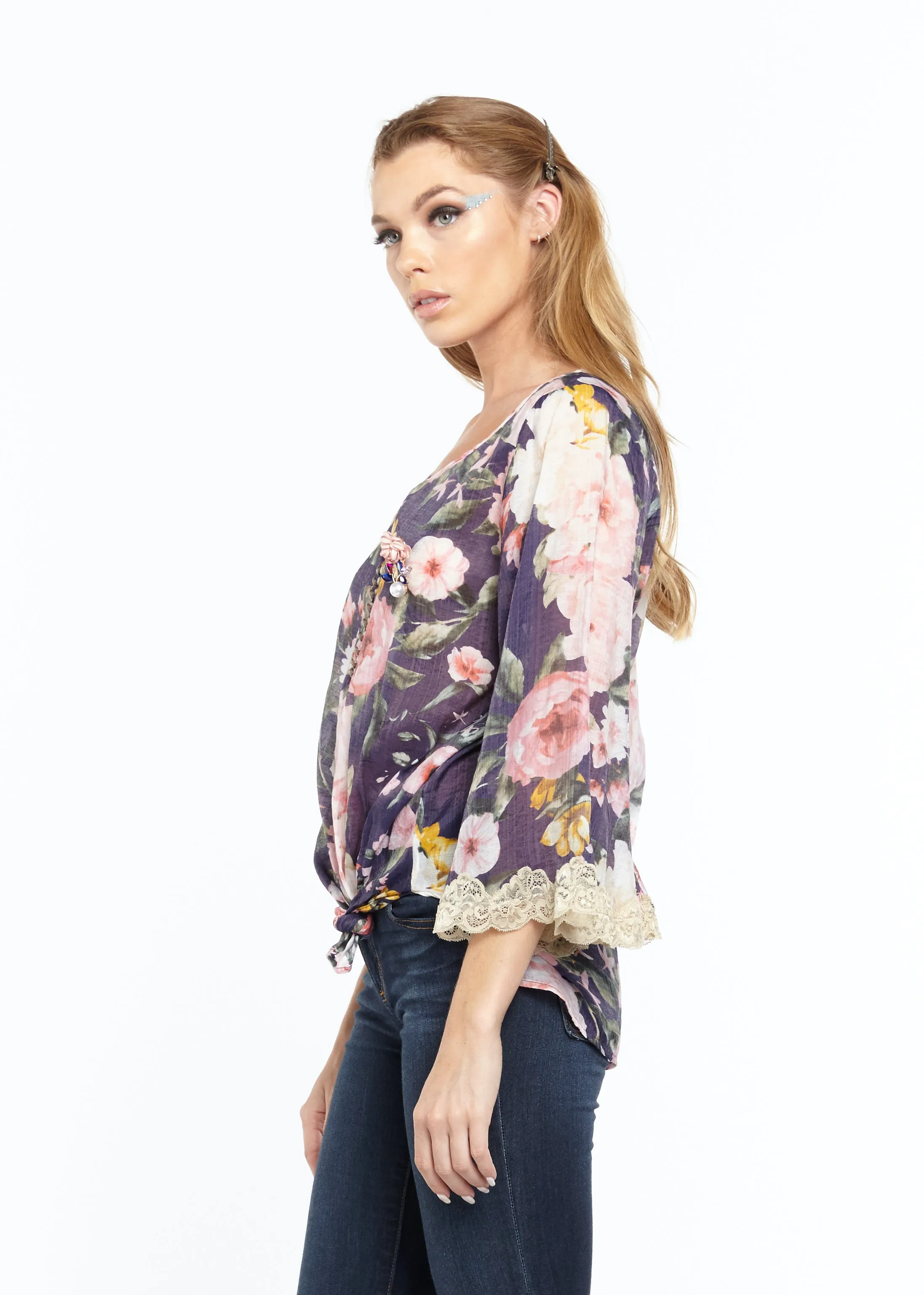 Blouse, Friar Park in Blue Floral, ED20B36A, Size Medium, SALE!