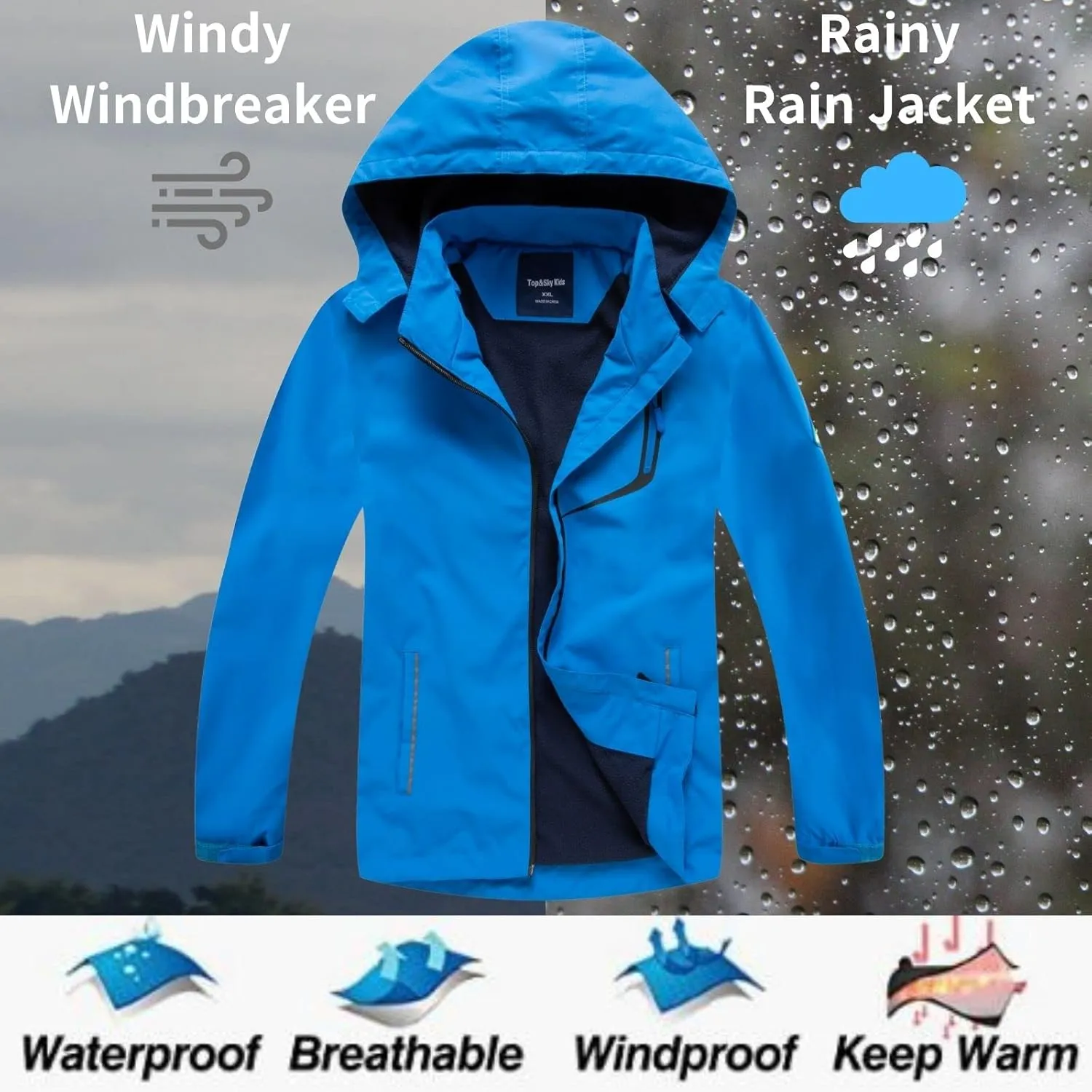 Boys Girls Waterproof Jackets, Windbreaker Rain Coats for children, Lightweight Windproof Outdoor Raincoat kids