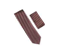 Burgundy and Silver Striped Necktie with Matching Pocket Square LTD-BB30
