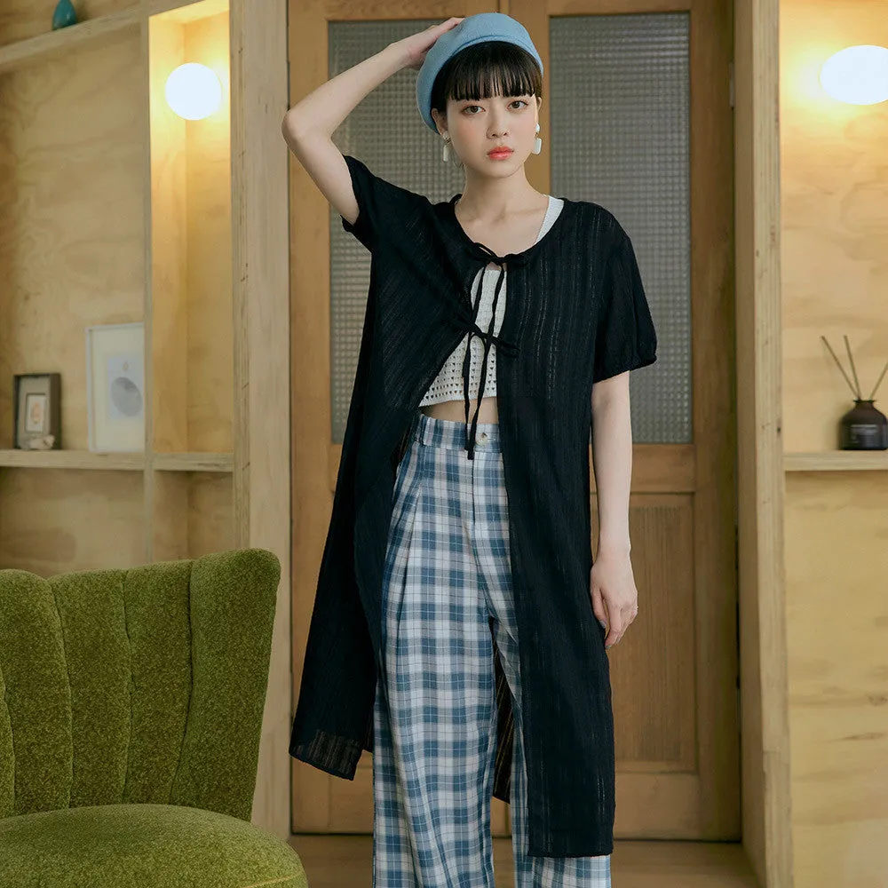 Casual Long Eyelet Cardigan Cover Up Top