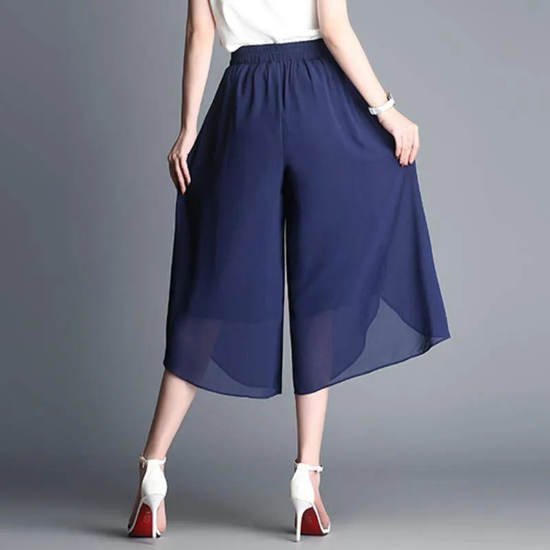 Casual Loose Wide Leg Palazzo Trousers Chiffon Stretch Pants (US 2-16)