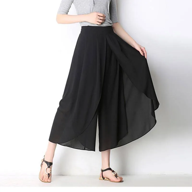 Casual Loose Wide Leg Palazzo Trousers Chiffon Stretch Pants (US 2-16)