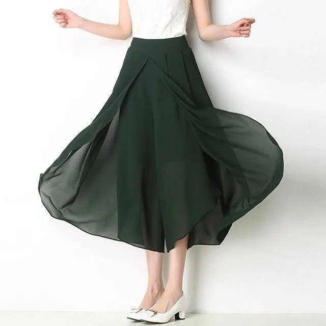Casual Loose Wide Leg Palazzo Trousers Chiffon Stretch Pants (US 2-16)