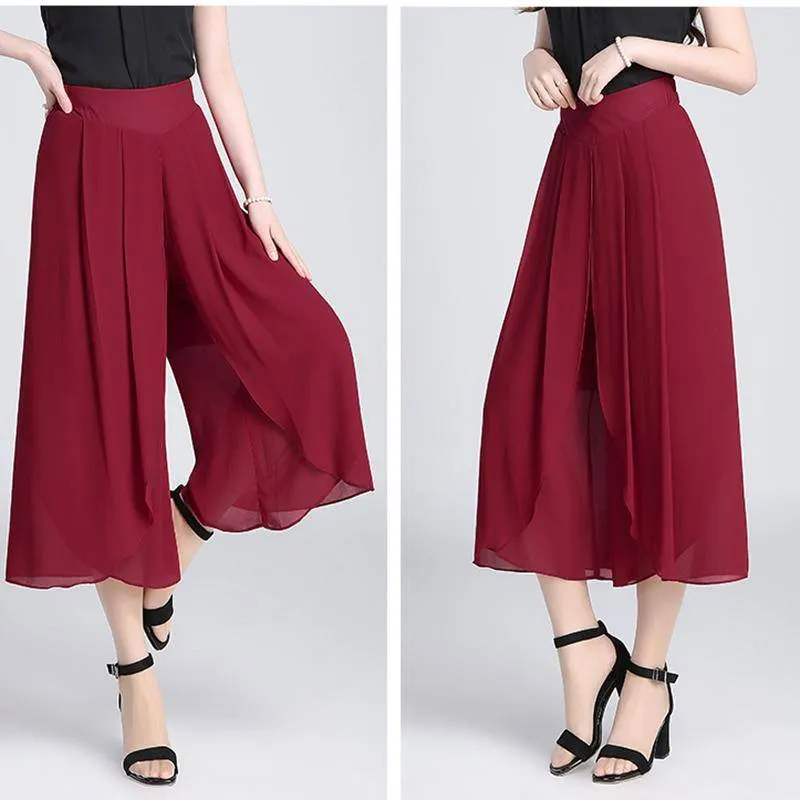 Casual Loose Wide Leg Palazzo Trousers Chiffon Stretch Pants (US 2-16)