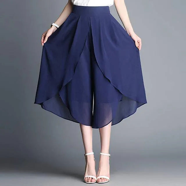 Casual Loose Wide Leg Palazzo Trousers Chiffon Stretch Pants (US 2-16)