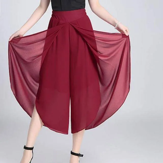 Casual Loose Wide Leg Palazzo Trousers Chiffon Stretch Pants (US 2-16)