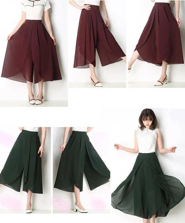 Casual Loose Wide Leg Palazzo Trousers Chiffon Stretch Pants (US 2-16)