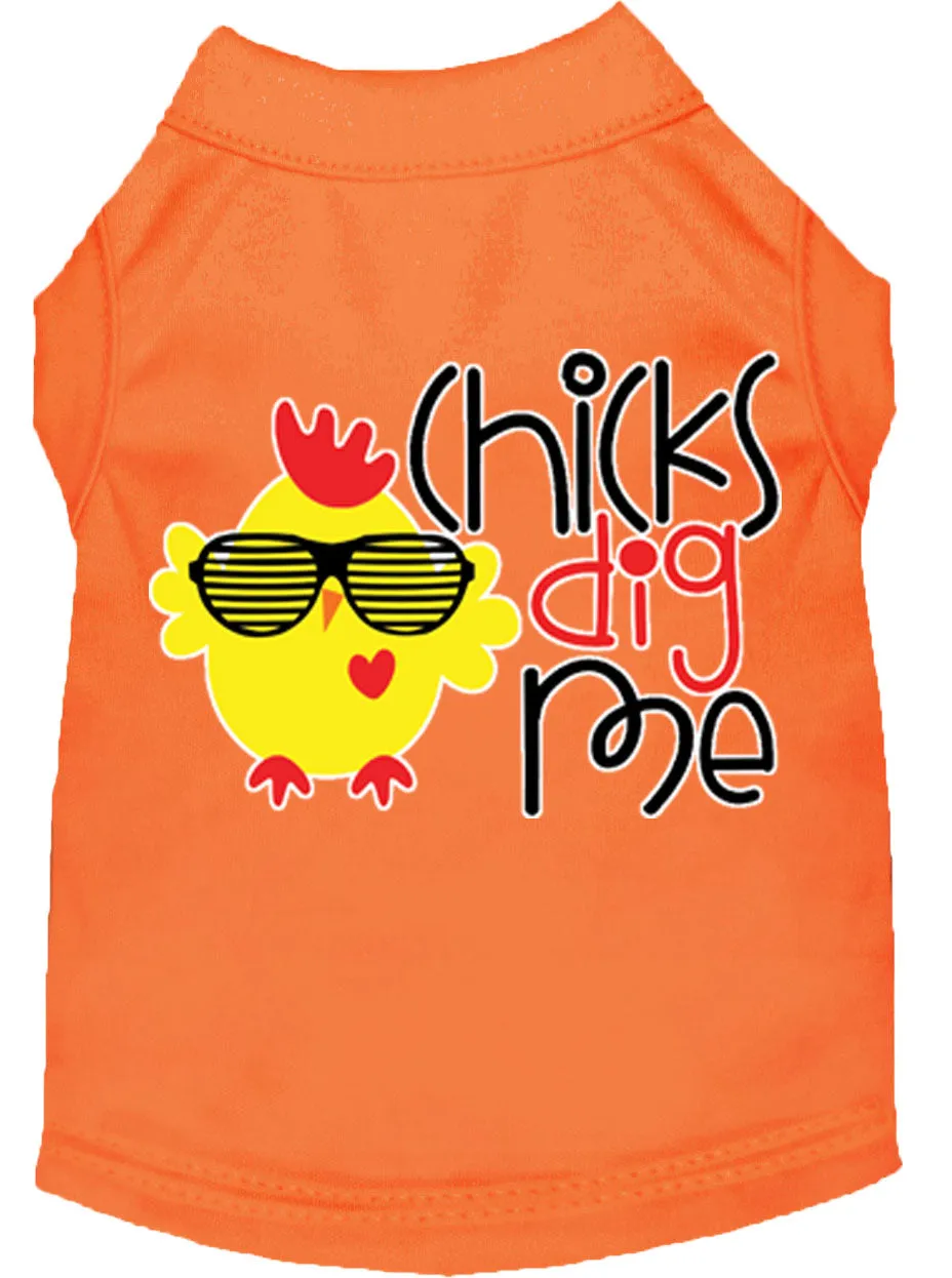 Chicks Dig Me Screen Print Dog Shirt Orange Xs