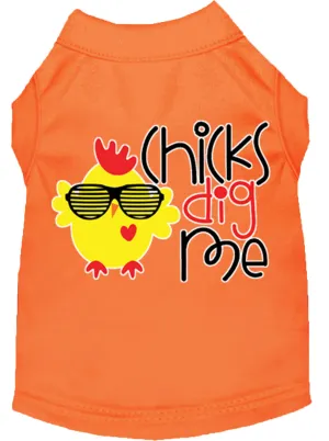 Chicks Dig Me Screen Print Dog Shirt Orange Xs