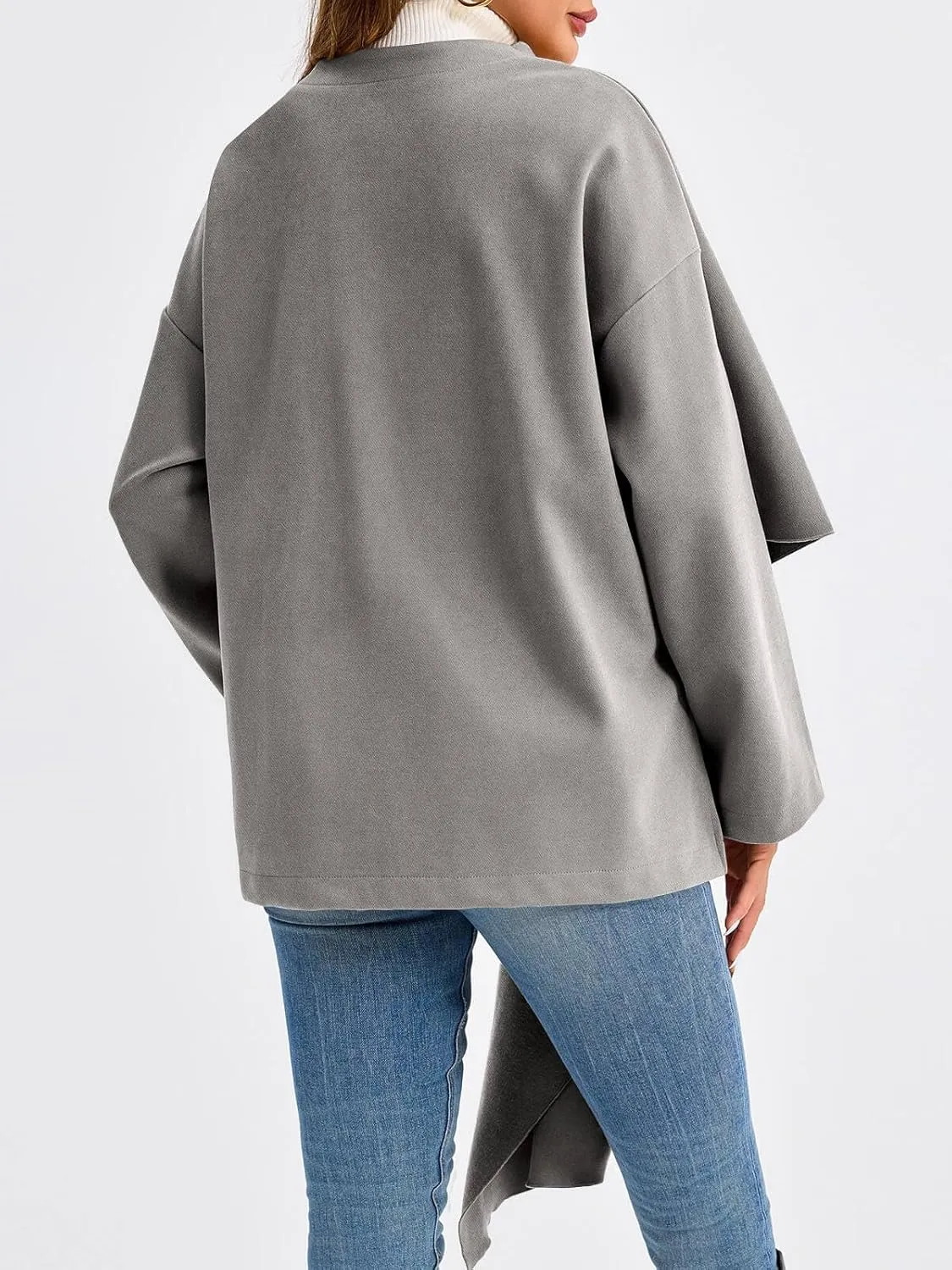 Cicy Bell Womens Oversized Pea Coats Cropped Shawl Wraps Wool Blend Jackets Work Casual Fall Winter Peacoat Scarf Coat