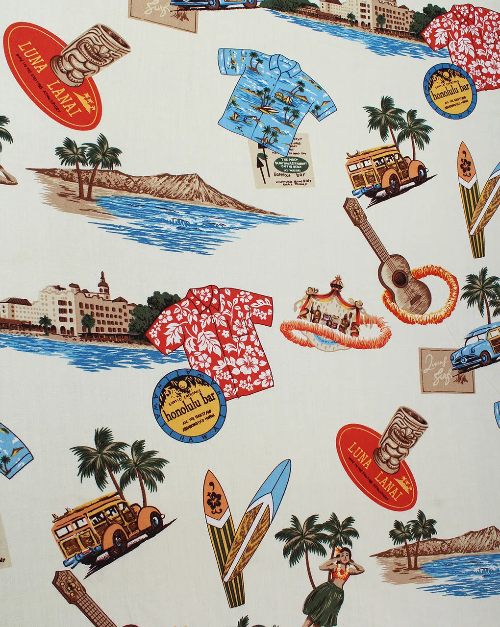 Cream And Multicolor Object Design Rayon Fabric