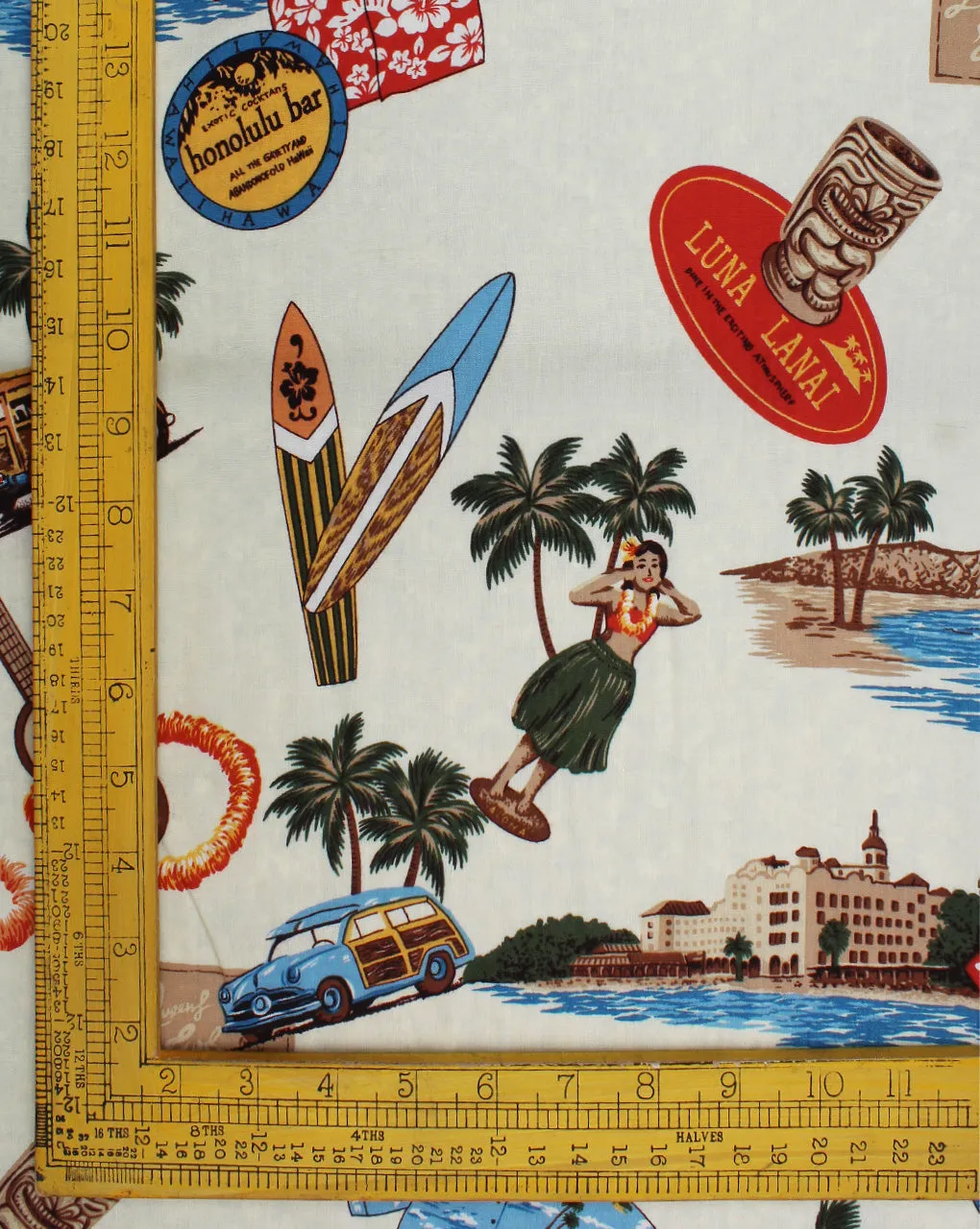 Cream And Multicolor Object Design Rayon Fabric