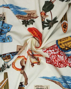 Cream And Multicolor Object Design Rayon Fabric