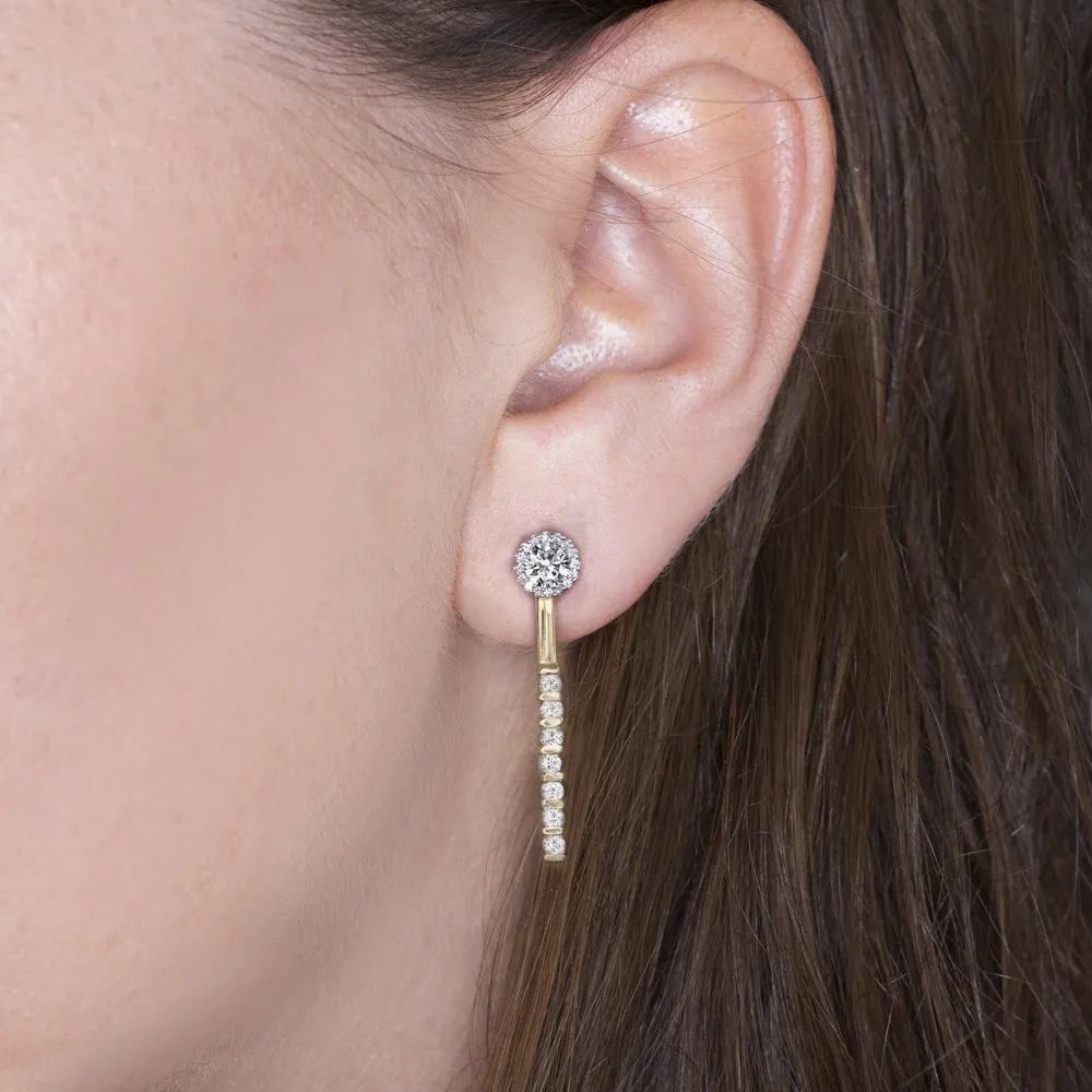 DIAMOND EARRING JACKETS 14k YELLOW GOLD BAR DANGLE DROP ENHANCERS NATURAL 3/4ct