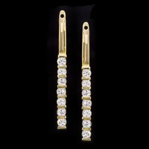 DIAMOND EARRING JACKETS 14k YELLOW GOLD BAR DANGLE DROP ENHANCERS NATURAL 3/4ct