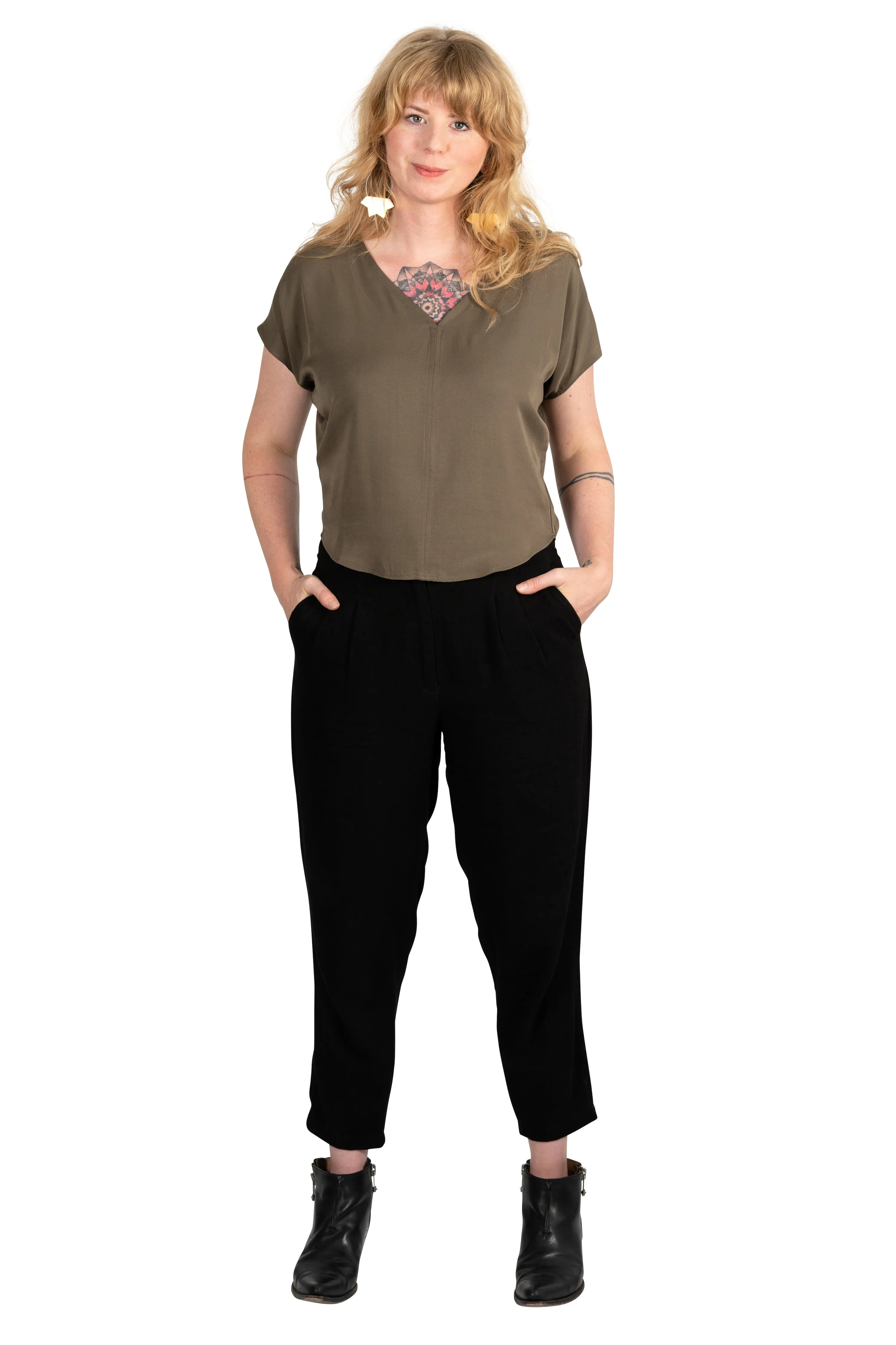 Dolman top in Olive Rayon Twill