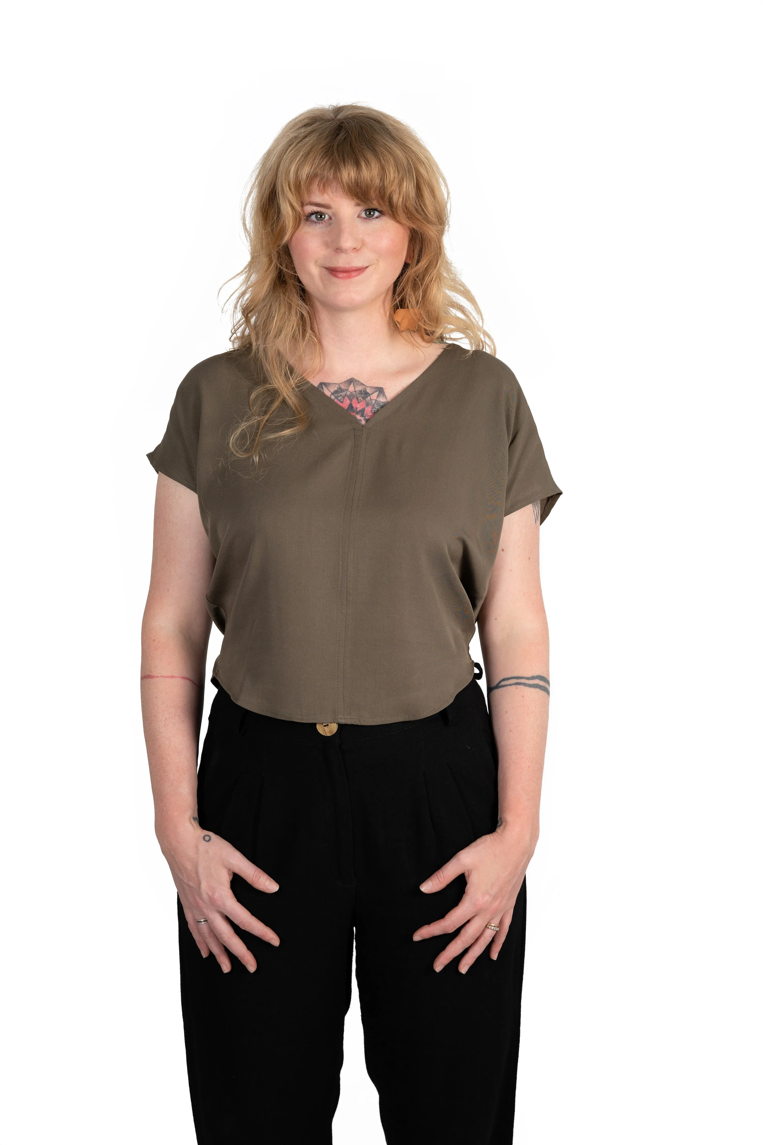Dolman top in Olive Rayon Twill