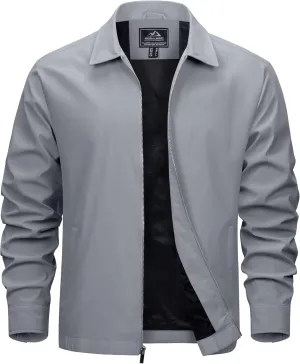 EKLENTSON Mens Lightweight Jackets Full Zip Laydown Collar Golf Light Windbreaker Jackets with Zip Pockets