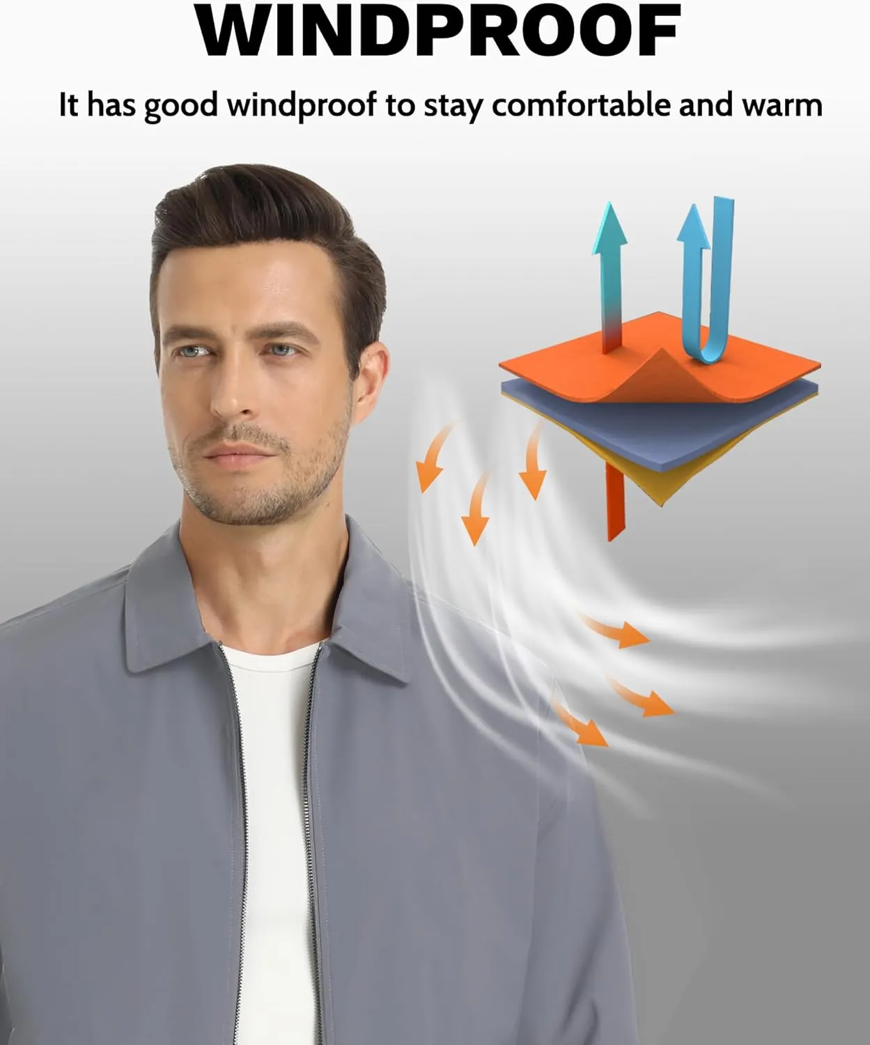 EKLENTSON Mens Lightweight Jackets Full Zip Laydown Collar Golf Light Windbreaker Jackets with Zip Pockets