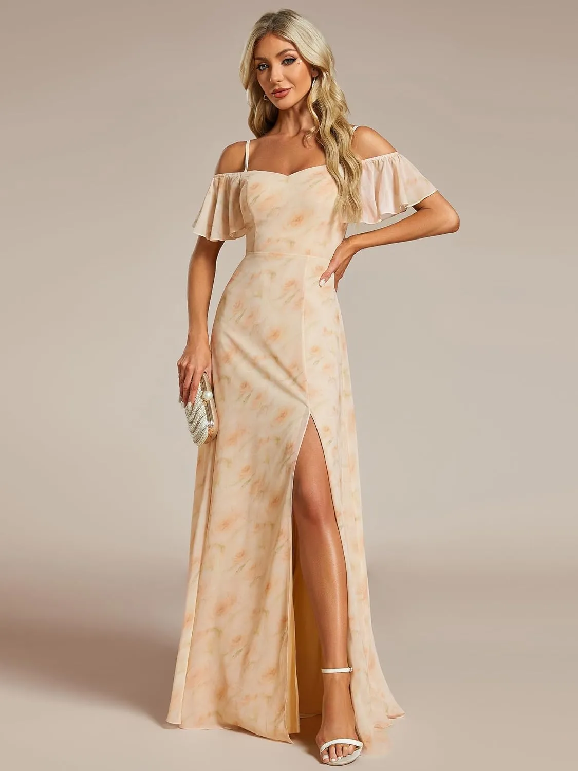 Ever-Pretty Women's Formal Dresses Off Shoulder Short Sleeve Split A-Line Floor Length Bridesmaid Dresses 0237