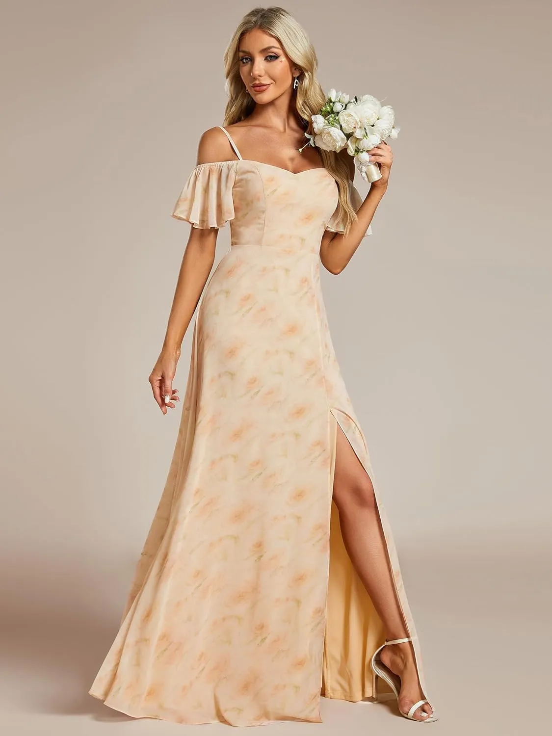 Ever-Pretty Women's Formal Dresses Off Shoulder Short Sleeve Split A-Line Floor Length Bridesmaid Dresses 0237