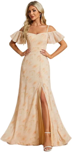 Ever-Pretty Women's Formal Dresses Off Shoulder Short Sleeve Split A-Line Floor Length Bridesmaid Dresses 0237